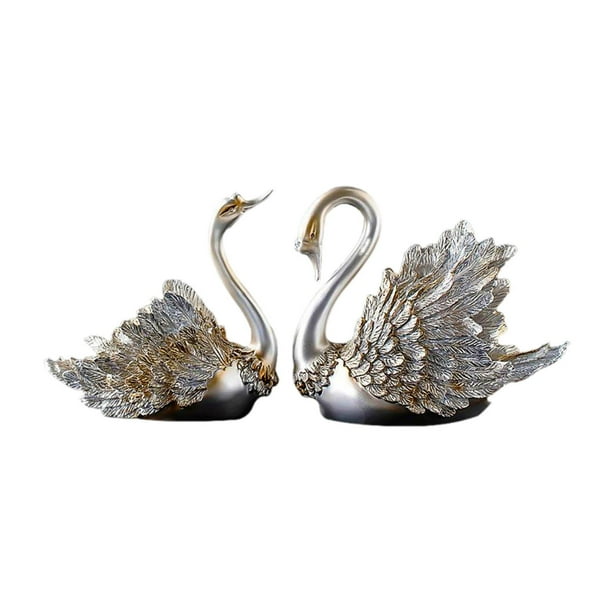 2 esculturas de cisne, adornos de cisne, chucherías elegantes para el Día de San Valentín. plata