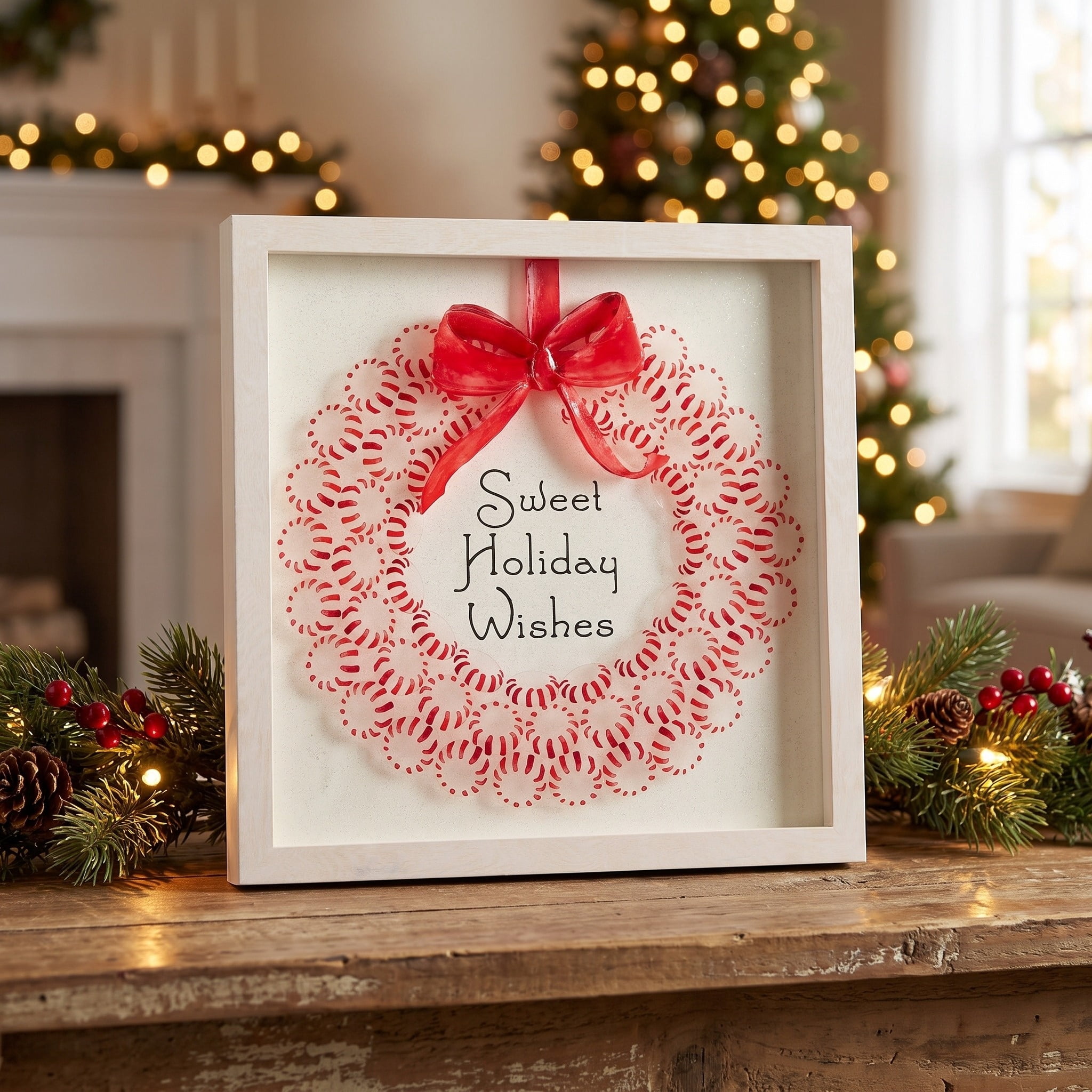 Sweet Holiday Wishes Framed Christmas Wall Art, Red and White, 12" x 12", by Holiday Time