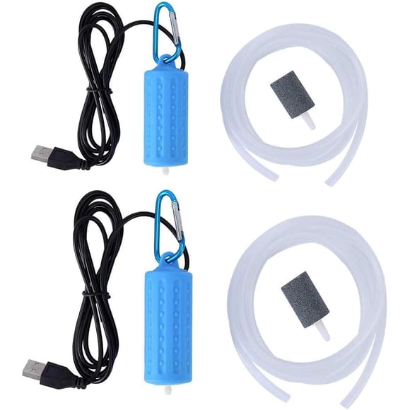 Pompe à Air d'Aquarium USB, Lot de 2 – Mini Pompe à Oxygène Portable pour Aquarium, Ultra Silencieuse et Écoénergétique avec Pierre à Air, Alimentée par Batterie – Bleu (pour Aquarium, Pêche)