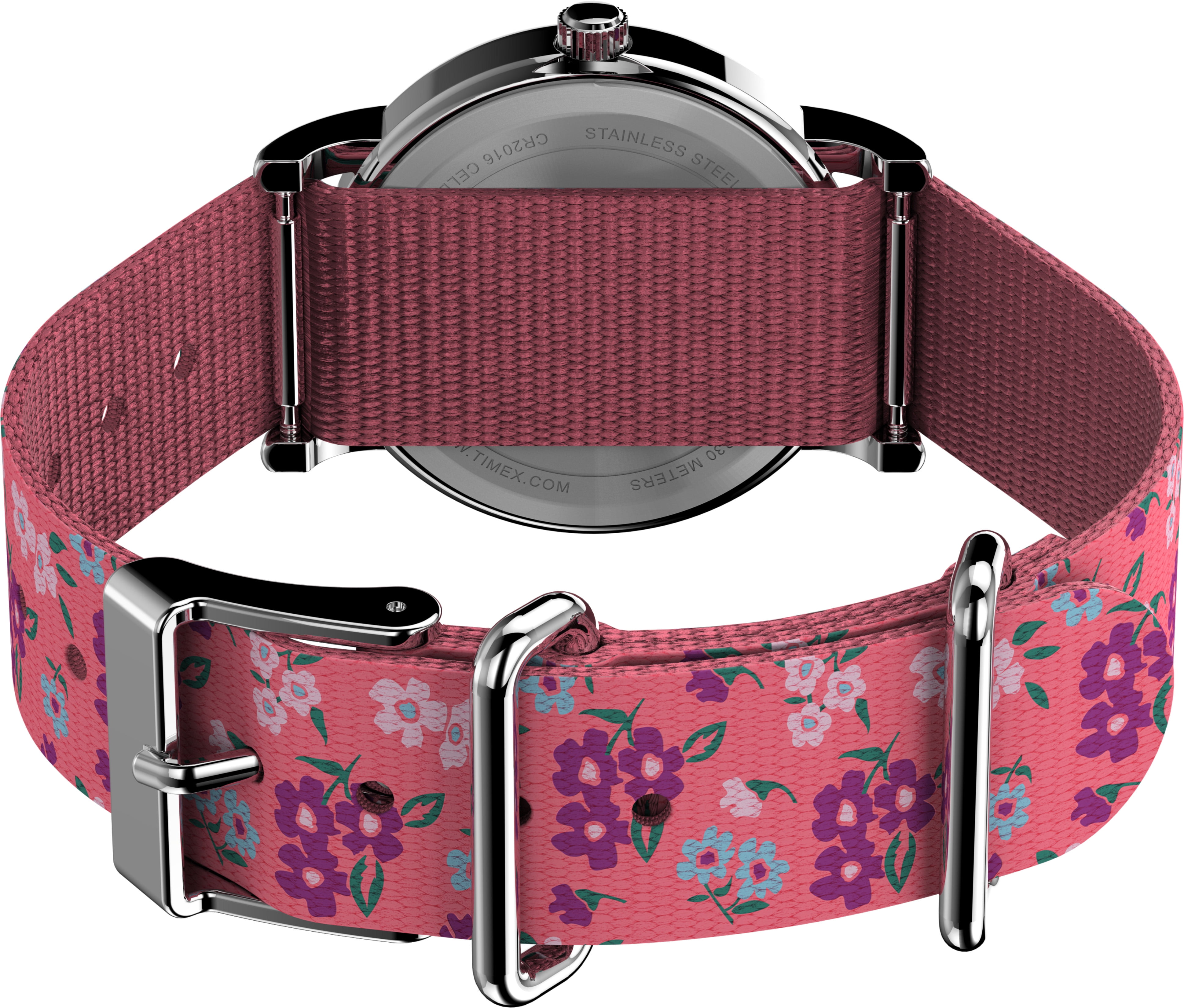 Timex Women's Weekender 31mm Watch - Silver-Tone Case Pink Fabric Strap White Dial