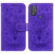 Feishell Wallet Phone Case for Motorola Moto G Power (2022),for Women Men,Butterfly & Rose Embossed PU Leather Magnetic Clasp Flip Stand Card Slots Shockproof Ultra Thin Protective Cover,Purple