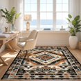 thumbnail image 3 of Design&I 5'x7' Washable Area Rug Round Abstract Tapete Geometric Circle Aztec Stepped Distressed for Small Living Room, Bedroom, Sleek Flatweave Pet Friendly & Non-Slip, 3 of 7
