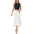 thumbnail image 2 of INSPIRE CHIC Women's Denim Washed Fishtail High Waist Raw Hem Fashion Casual with Pockets Midi Skirts S White, 2 of 5
