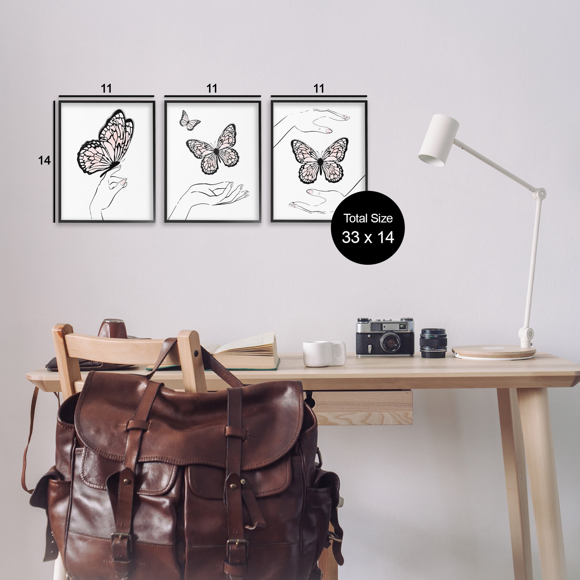 Stupell Industries Hands with Butterflies Animals & Insects Painting Black Framed Art Print Wall Art, 11 x 14, Set of 3