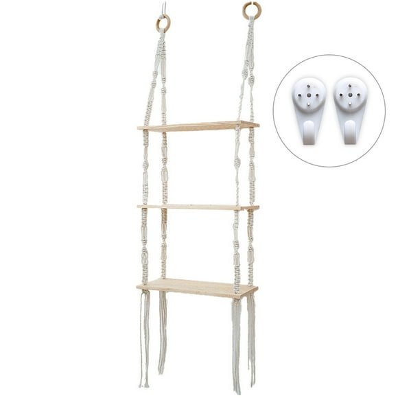 Zootealy Tier Wall Hanging Shelf Wall Decorative Creamy White Hanging Shelf Woven Rope for Bedroom Living Room Bookshelf