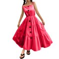 thumbnail image 1 of Robe pour Enfants Robe pour Tout-Petits Filles Été Robe Décontractée Bretelles Spaghetti Robe Tournoyante Robe Enfant Fille Rouge 10 Ans-11 Ans, 1 of 7