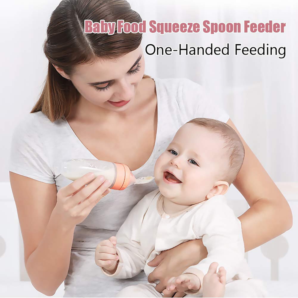 Lnkoo Silicone Baby Food Dispensing Spoon - Squeeze Feeder with Spoon - Spoon Bottle for Baby - Baby Spoon Feeder Bottle Baby Solid Food Feeder (3oz/