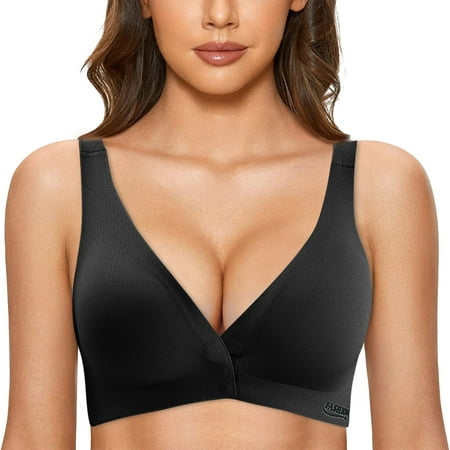 Alitao Push Up Bra Seamless Bras Womens Front Closure Bra Racerback Plus Size Unlined Underwire Full Coverage Bra Bras for Women Black XL