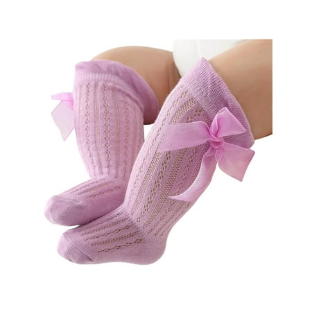 

AmShibel Summer Newborn Baby Girls Socks With Bowknot Soft Thin Mesh Knee High Fishnet Socks Children Cotton Ribbed Ruffles Stockings