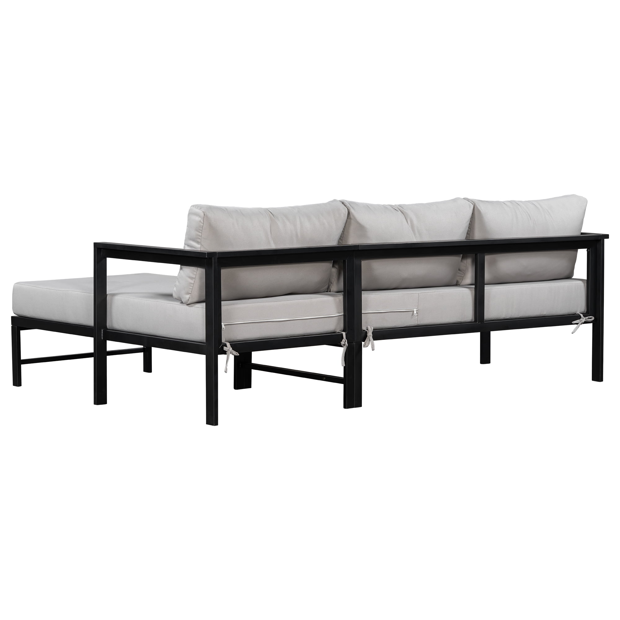 Outdoor L-Shaped Sectional Sofa with Iron Frame, Weather-Resistant Patio Set with 5.9 Inch Thick Cushions, Comfortable Seating for 3, Gray
