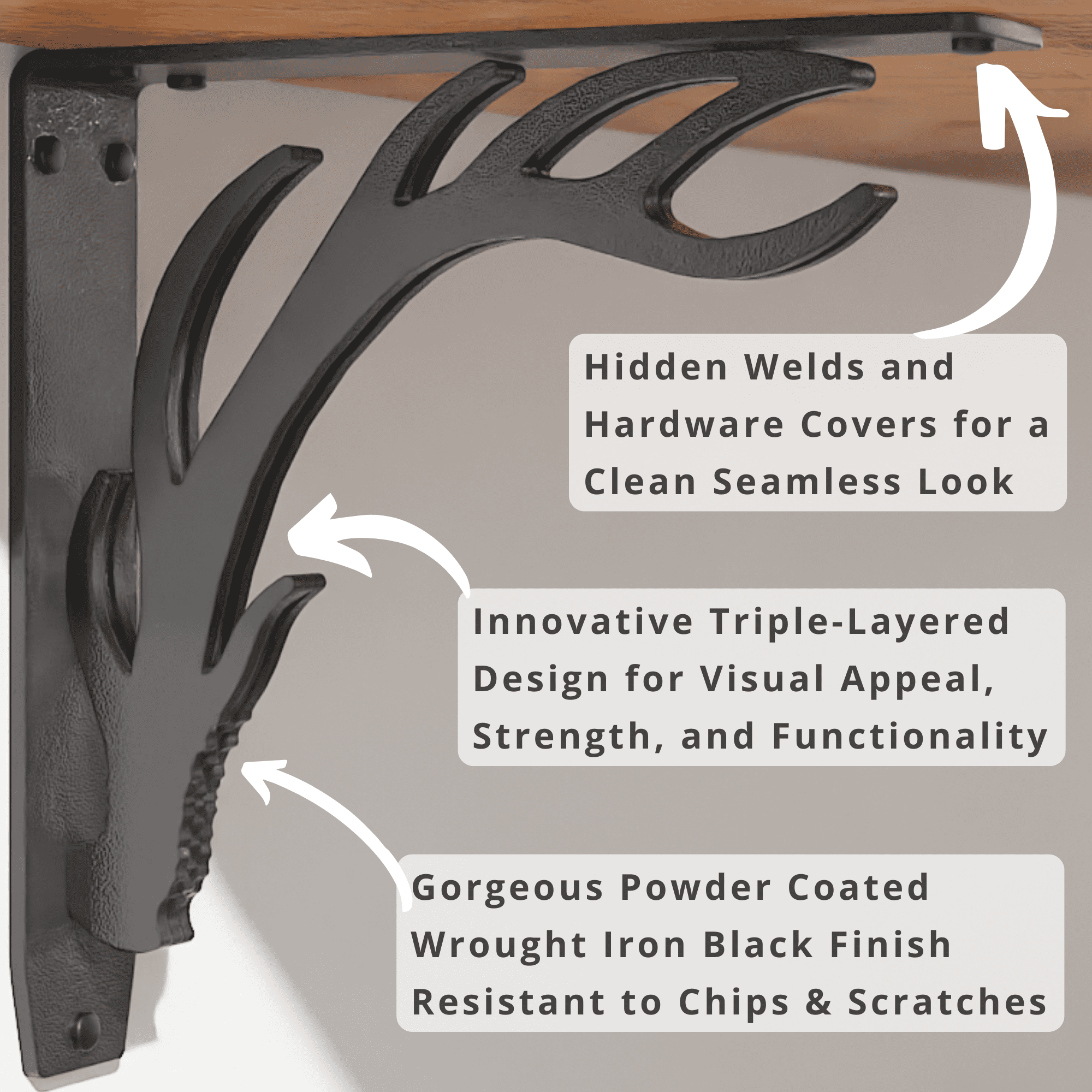 ELK LODGE HEAVY DUTY STEEL FIREPLACE MANTEL BRACKETS, FLOATING SHELF, COUNTERTOP SUPPORT - HAND WELDED - 8" x 8" x 2"