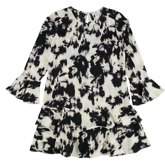 BAR III $79 Womens New 1206 Navy Printed Tiered-Hem A-Line Dress L B B