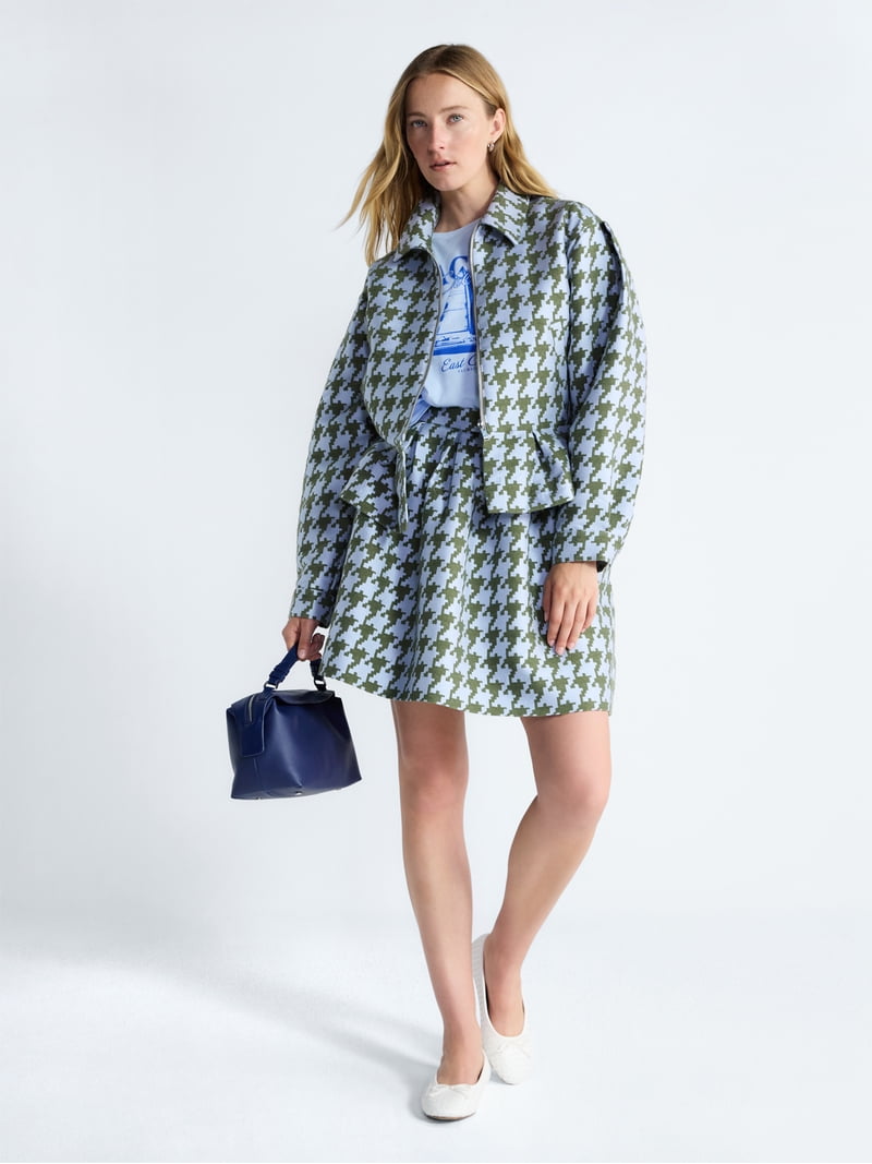 Free Assembly Women's and Women's Plus Houndstooth Peplum Jacket