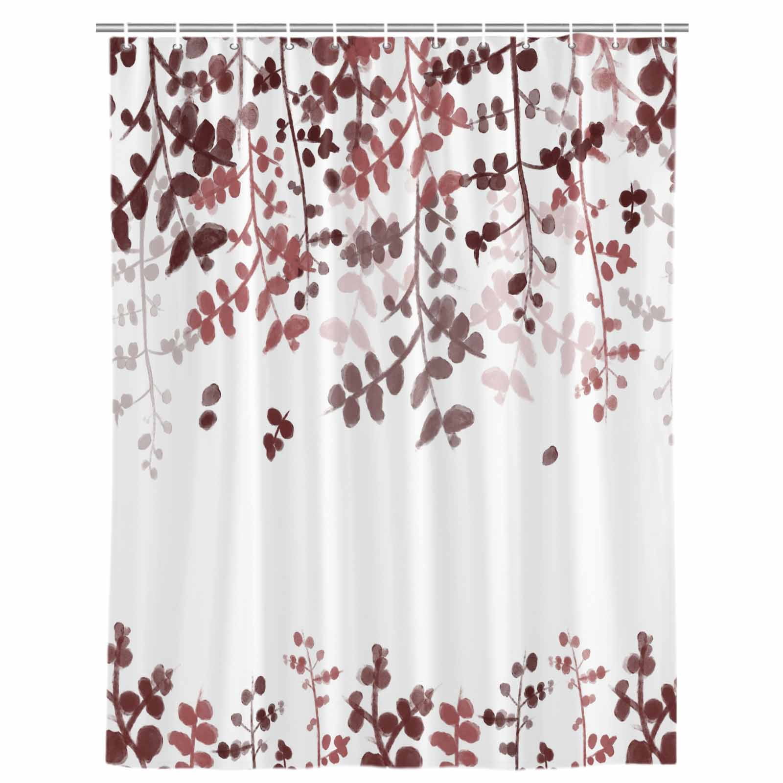 Leaves Shower Curtain, Waterproof Shower Curtains for Bathroom, Pink Brown Summer Botanical Washable Fabric Bathtub Curtain Set Bath Decor with 12 Hooks Standard 72"x72"