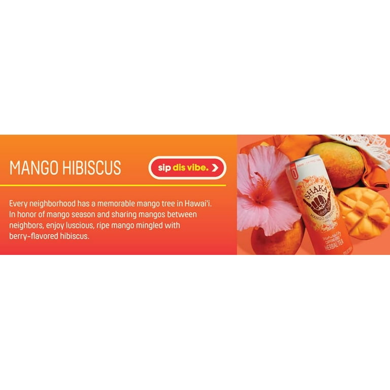 Shaka Tea Mango Hibiscus, Herbal MÄ maki Tea, 12 fl oz Cans, Zero