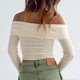 thumbnail image 4 of Top ajustado con cuello oblicuo Top de manga larga para mujer de Color sólido traje diario para chica picante, 4 of 7