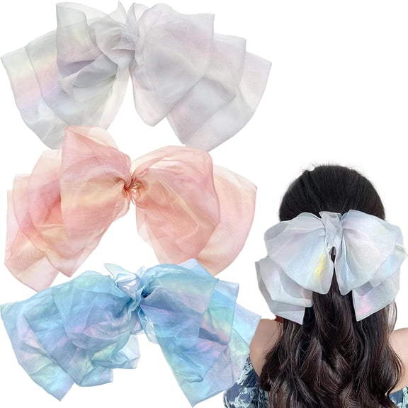 Dalrosia 3PCS Chiffon Big Bow Hair Clip,Big Bowknot Hairpin French Hair Clips Hair Barrette Clips Soft Mesh Fabric Hair Bows for Girls Women