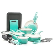 GreenLife Soft Grip Ceramic Non-stick Cookware Set, 18 Piece, Turquoise, Dishwasher Safe