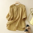 thumbnail image 2 of Vintage Linen Round Neck Embroidered Loose Half Sleeve T Shirt For Women Lightweight Linen Top, 2 of 2
