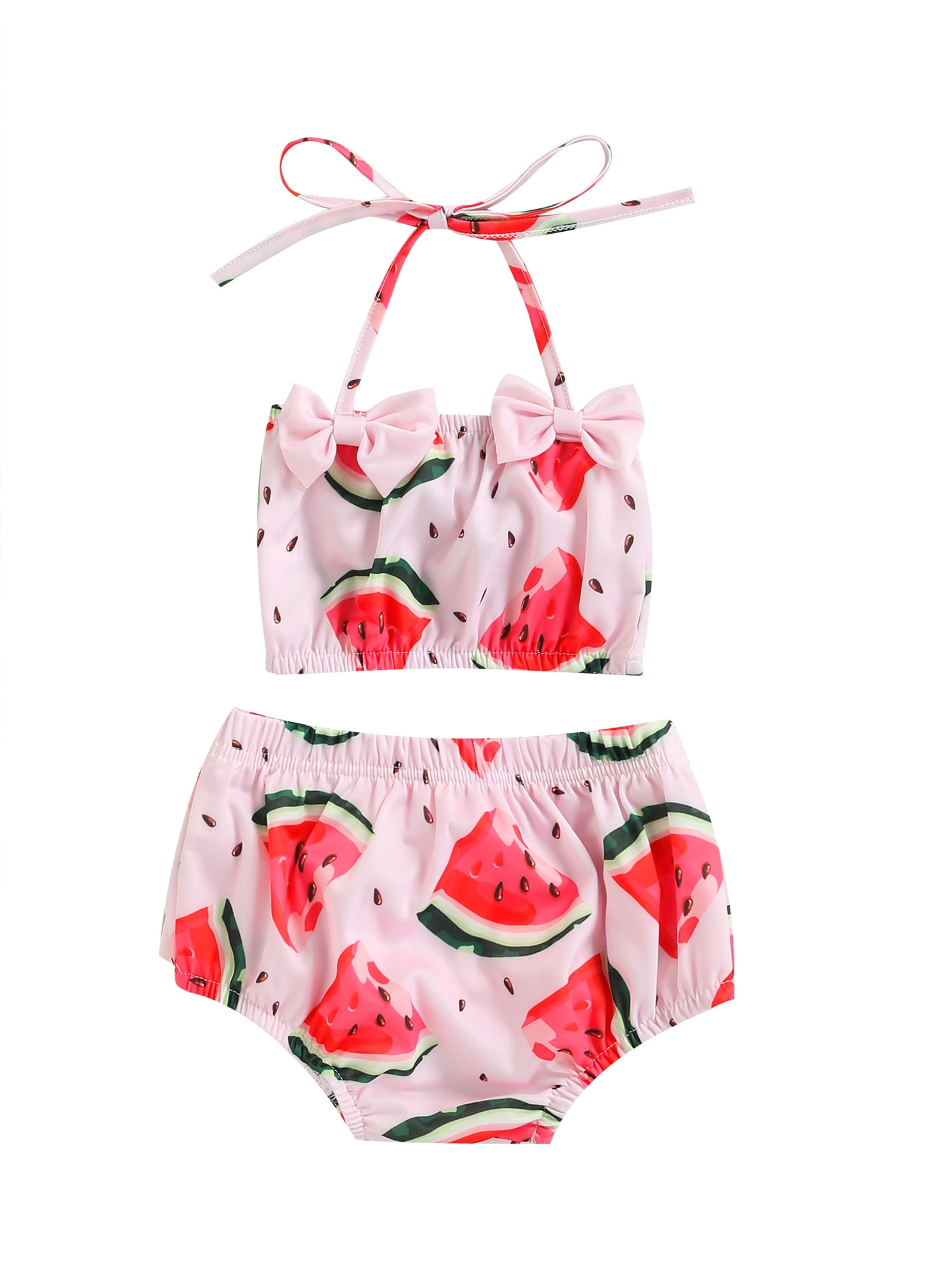 3Pcs Infant Baby Girls Halter Bowknot Tube Top+Short Strips Bottoms+Headband Bathing Bikini Swimsuit 
