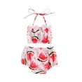 thumbnail image 7 of Viworld Two Piece Bikini Set for Infant Baby Girls Watermelon Print Swimsuit Halter Bowknot Bathing Suit Ruffle Butt Swimwear, 7 of 7