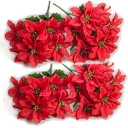 KissDate Artificial Poinsettia Bushes, 4 Pack 7 Heads Silk Fabric Christmas Red Poinsettia Bushes, Artificial Poinsettia Bouquet Poinsettias Flowers for Xmas, 35cm/13.8in