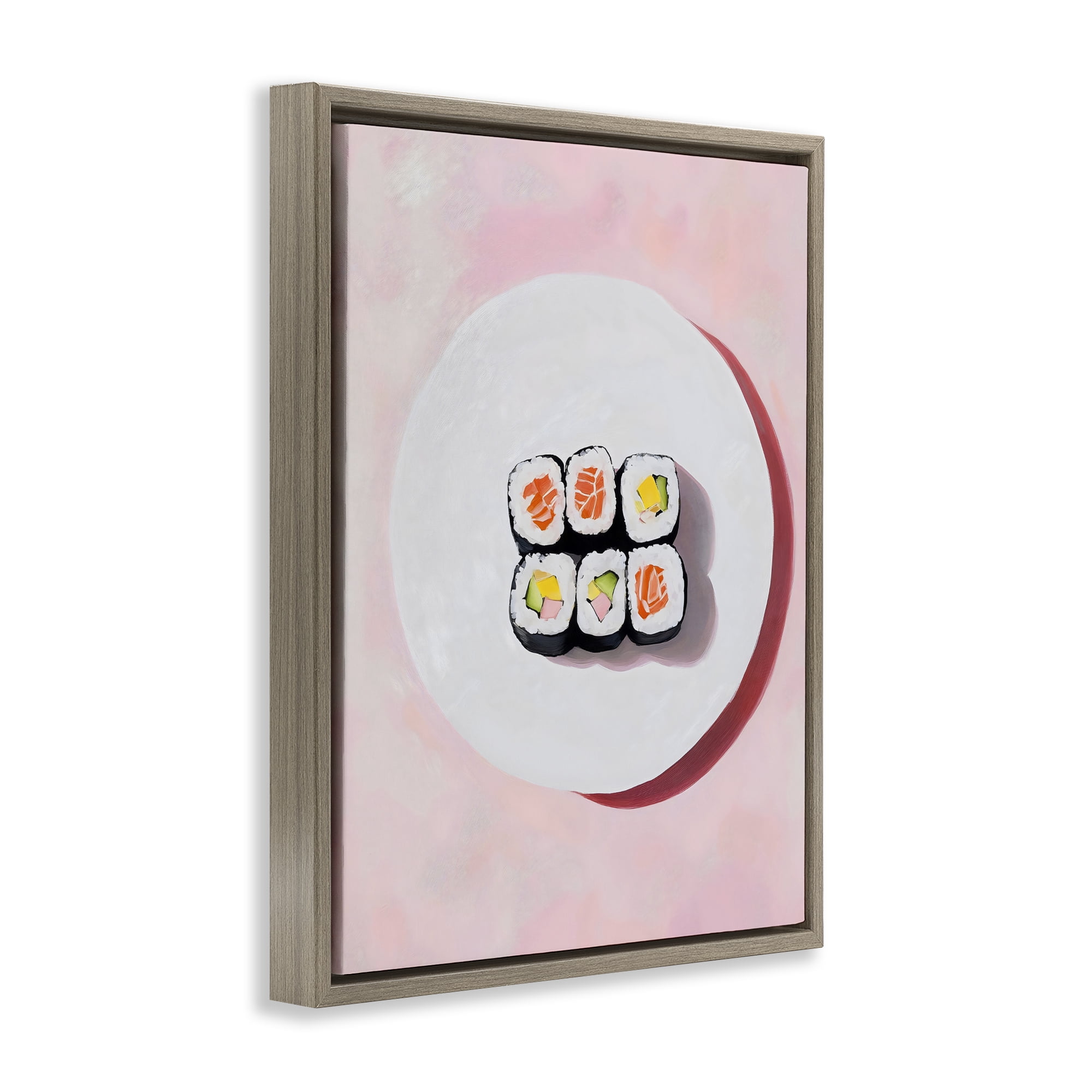 Stupell Industries Sushi Rolls on Plate Brown Framed Floater Canvas Wall Art, design by The Prints Vibe