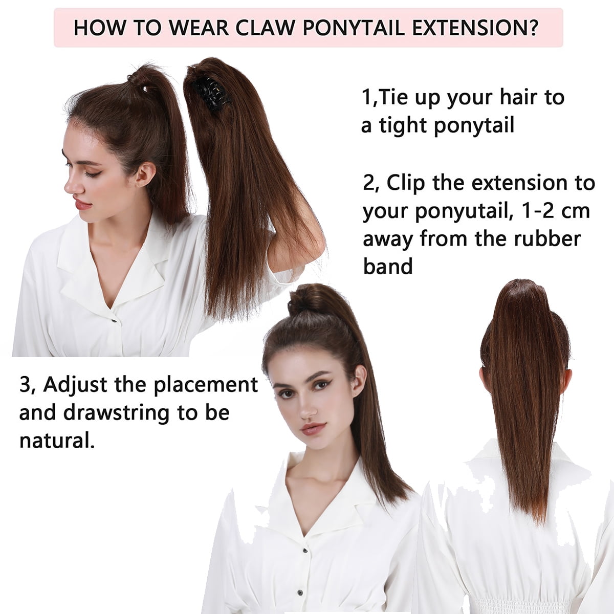 SEGO Jaw/Claw Clip in Hair Extensions Human Hair Clip in Ponytail Hair Extensions 100% Real Remy Hair Long Straight Thick Hair For Women