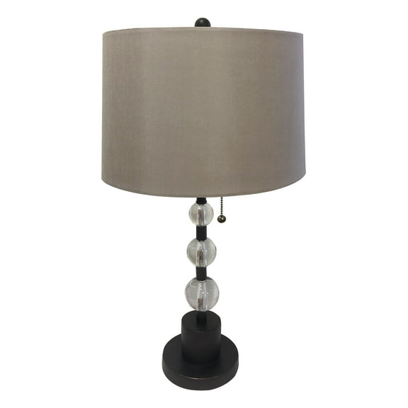 Royal Designs Oil Rub Bronze Lamp with Crystal Ball Accents and Gray Shallow Drum Hardback Lamp Shade