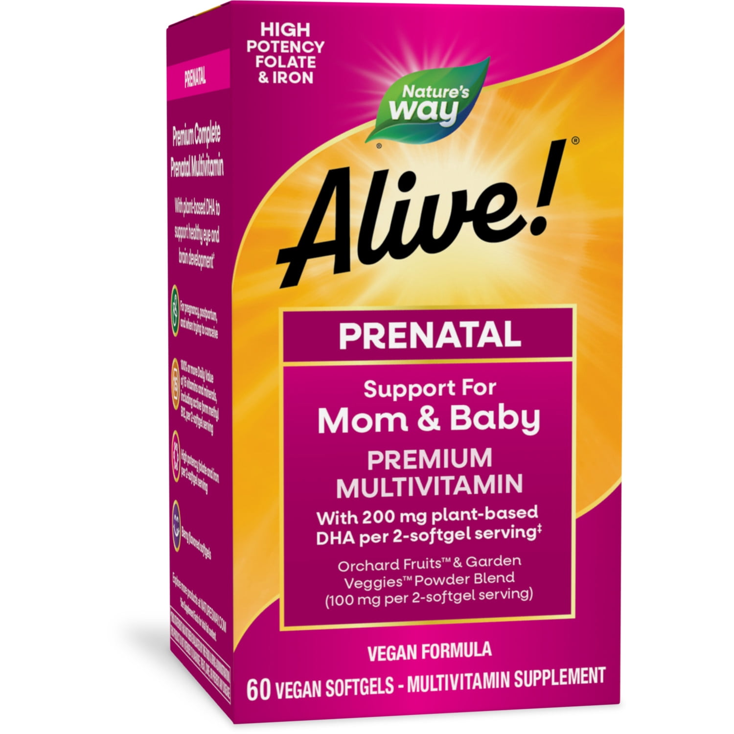 Nature's Way Alive! Prenatal Premium Multivitamin for Women Softgels, DHA, Folate, Iron, 60 Count
