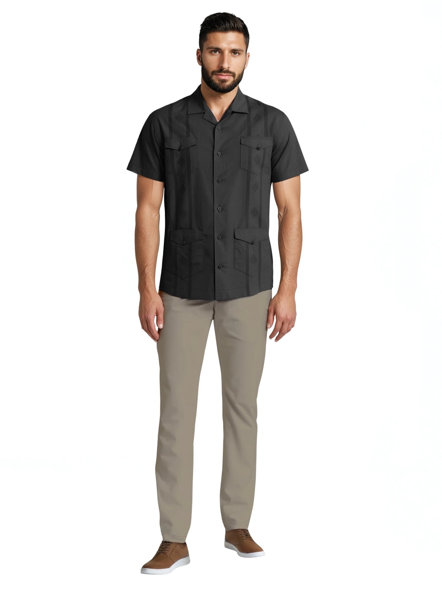 Havanera Men's and Big Men's Camp Collar Guayabera Short Sleeve Button-Down Shirt, Sizes S-5XL