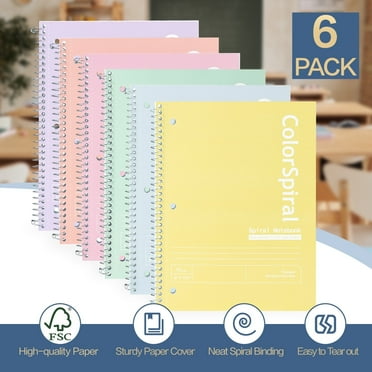 Deli Spiral Notebook 6 Pack, 1-Subject, College Ruled Paper, 8" x 10-1/2", Wide Ruled, 70 Sheets, Assorted Bright Colors Composition Books