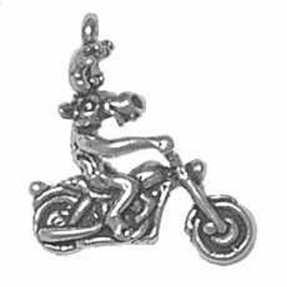 Sterling Silver 16" 1mm Box Chain 3D Large Moose On Motorcycle Cruiser Pendant Necklace