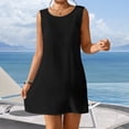 thumbnail image 3 of Women Beach Smock Backless Round Neck Sleeveless Solid Color Loose Sun Protection Anti-UV Soft Breathable Bikini Swimsuit Cover-up Lady Beach Dress, 3 of 7