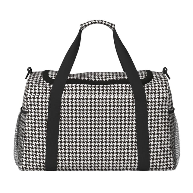 Disketp Houndstooth Black And White Bolsa de Viaje Tipo Duffle, Bolso de Mano para Fin de Semana para Mujer, Bolsa de Gimnasio Ligera para Hombre, Esencial para Viajes