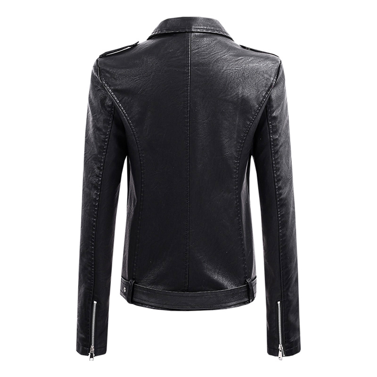 IROINNID Women's Faux Leather Jacket Long Sleeve Notch Lapel Casual Biker Zip Up Jacket,Black