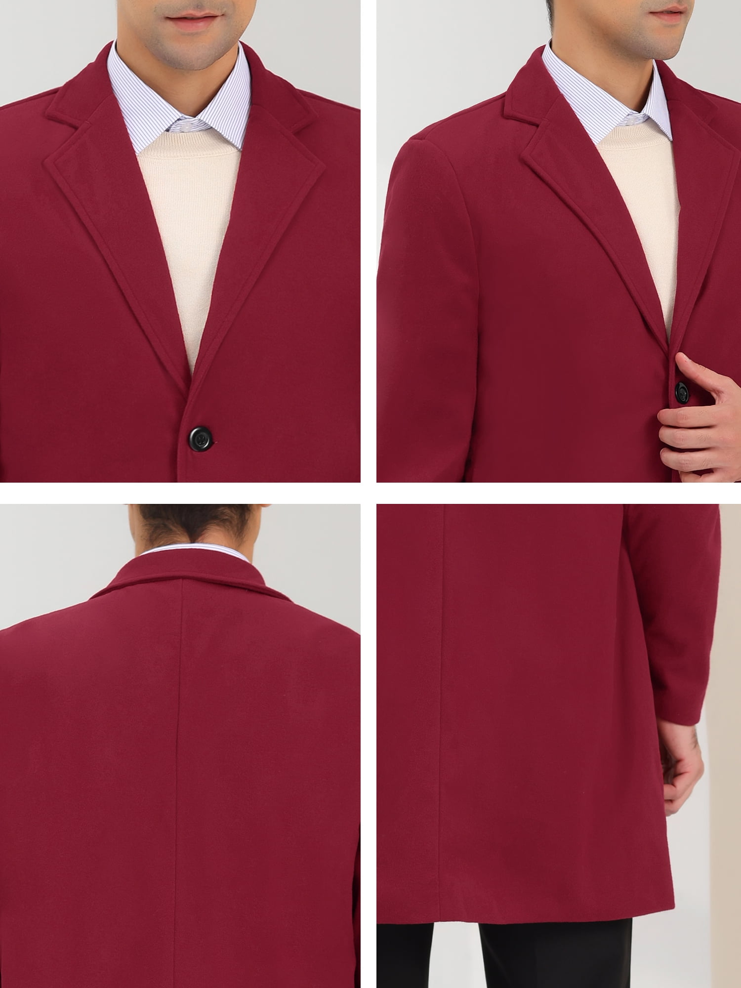 Unique Bargains Men's Trench Notch Lapel Single Breasted Classic Long Overcoat M Burgundy