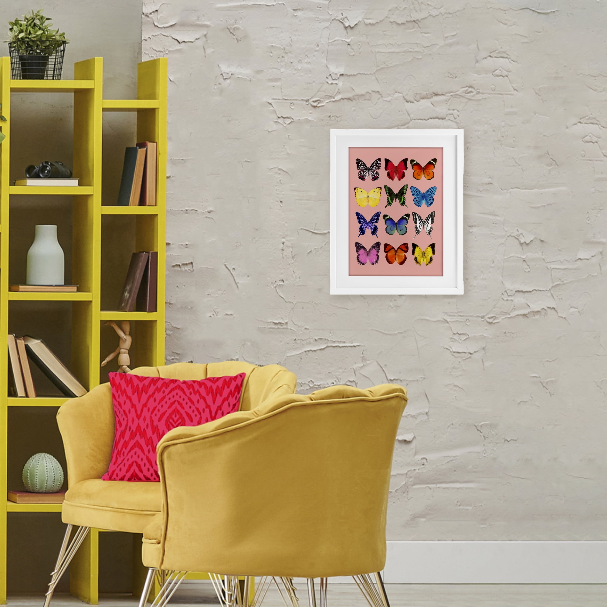 Butterfly Species on Pink White Framed Print Under Glass, design by LISH Creative
