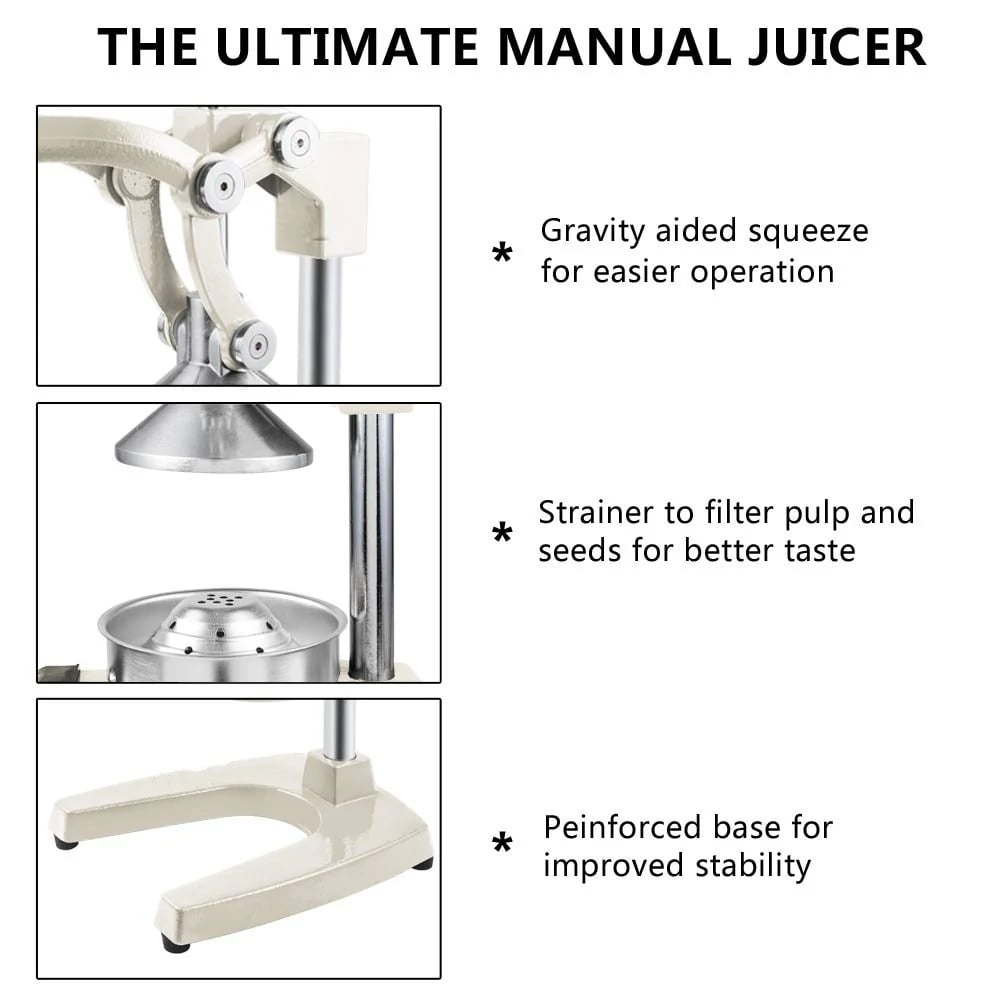 UBesGoo Juicer Hand Press Manual Fruit Juicer Juice Squeezer Citrus Orange Lemon Pomegranate, White