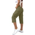 thumbnail image 2 of Soyumi Cargo Capri Pants for Women Summer Casual Loose Capri Pants with Pockets Plus Size High Waisted Work Button Cropped Pant, Blackish Green, 2 of 5