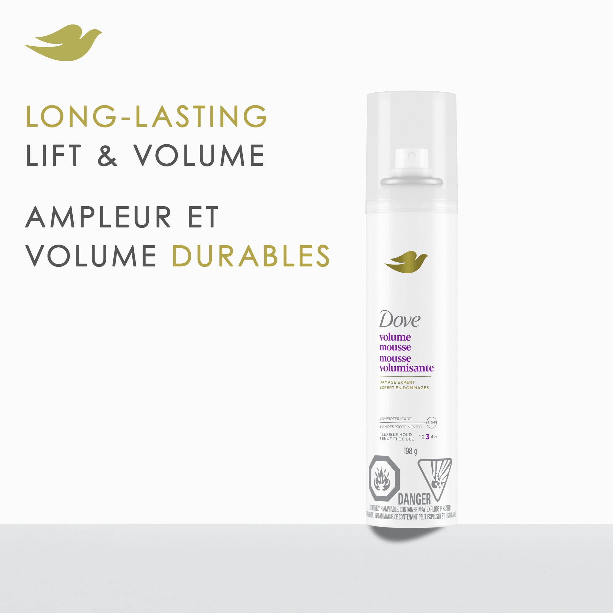 Dove Mousse Volumisante Tenue Flexible Ampleur et Volume Durables, 198 g