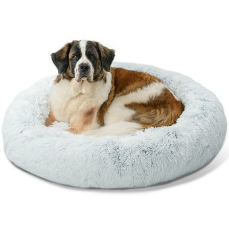 Best Friends by Sheri Original Calming Donut Dog and Cat Bed, Shag Faux Fur, Frost Gray, XL (45x45") - Helps Provide Anxiety Relief for Pets