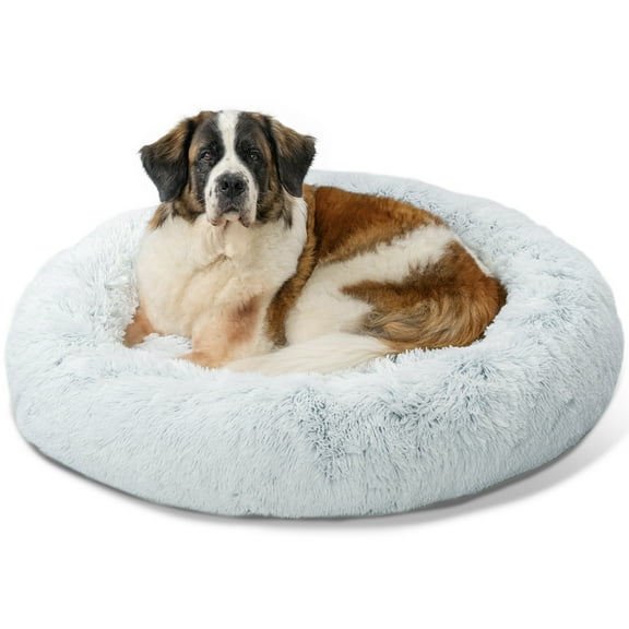 Best Friends by Sheri Original Calming Donut Dog and Cat Bed, Shag Faux Fur, Frost Gray, XL (45x45") - Helps Provide Anxiety Relief for Pets