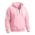 thumbnail image 5 of Men Quarter Zip Hoodie Fleece Lightweight Mens Half Zip Pullover Long Sleeve Drop Shoulder Hooded Sweatshirt Pink 3XL, 5 of 6