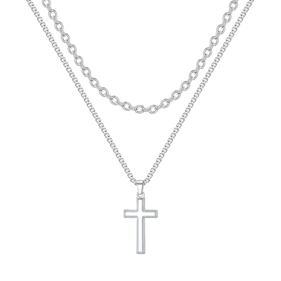 AUNOOL Cross Necklace for Men Stainless Steel Silver Black Gold Cross