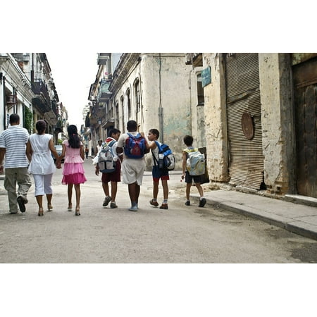 Canvas Print Street Old People School Walk Children Yesteryear Stretched Canvas 10 x