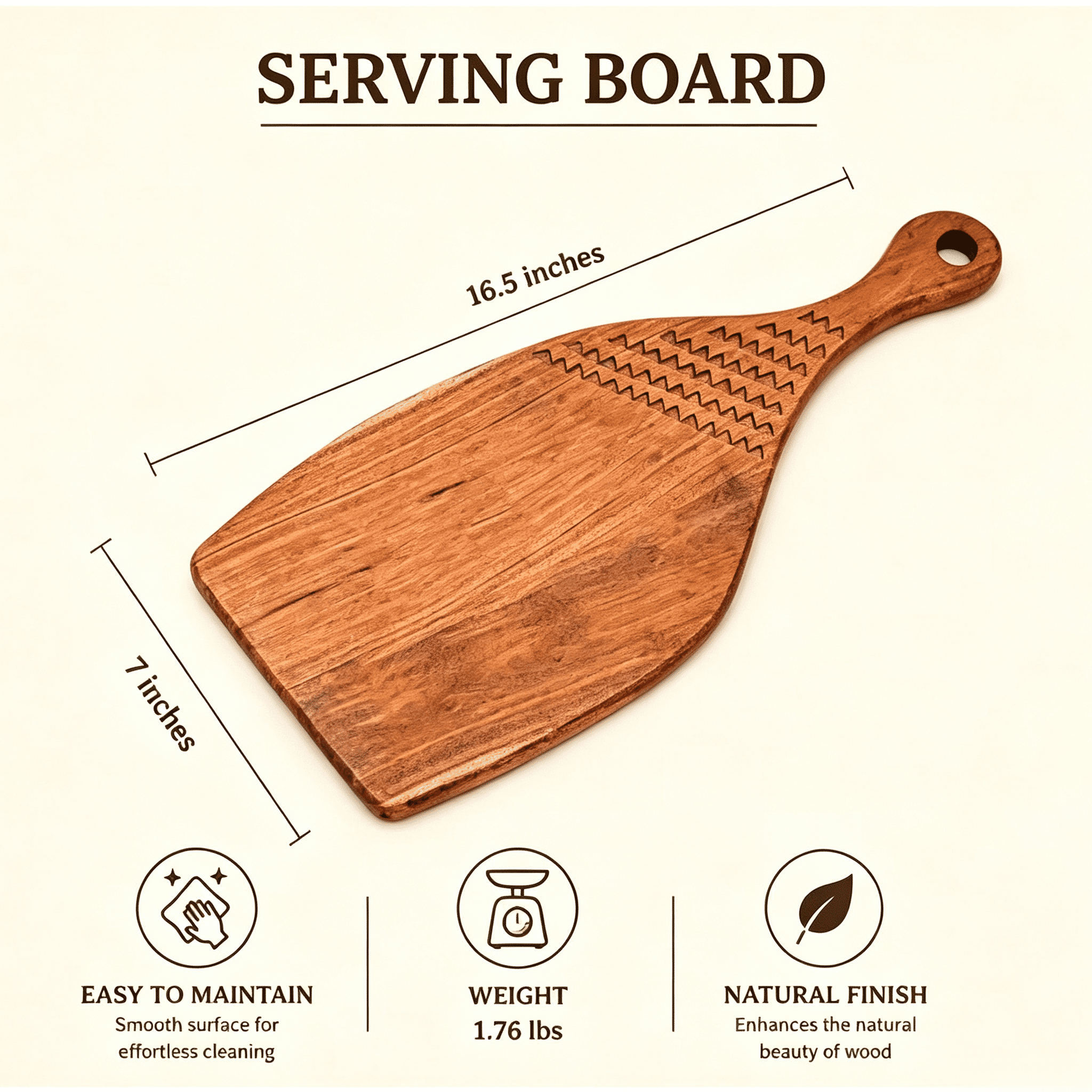 Handcrafted Acacia Wood Cutting Board, Paddle-Style with Handle, Natural Wood Grain, Multi-Purpose Kitchen Essential