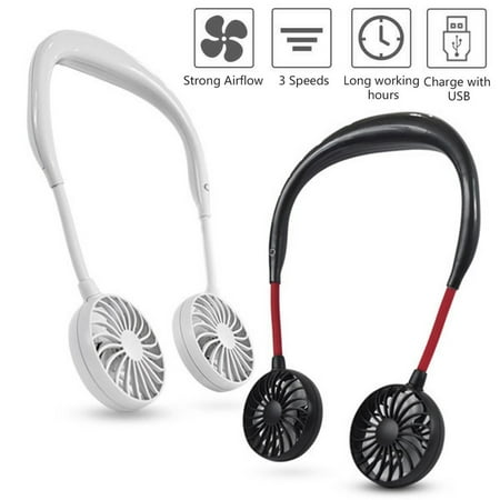 

Portable Hanging Neck Sports Fan - Hands Free USB Rechargeable Personal Wearable Neckband Fan Battery Operated with 3 Level Air Flow Headphone Design Cooling Head Fan Mini Necklace Fan for office