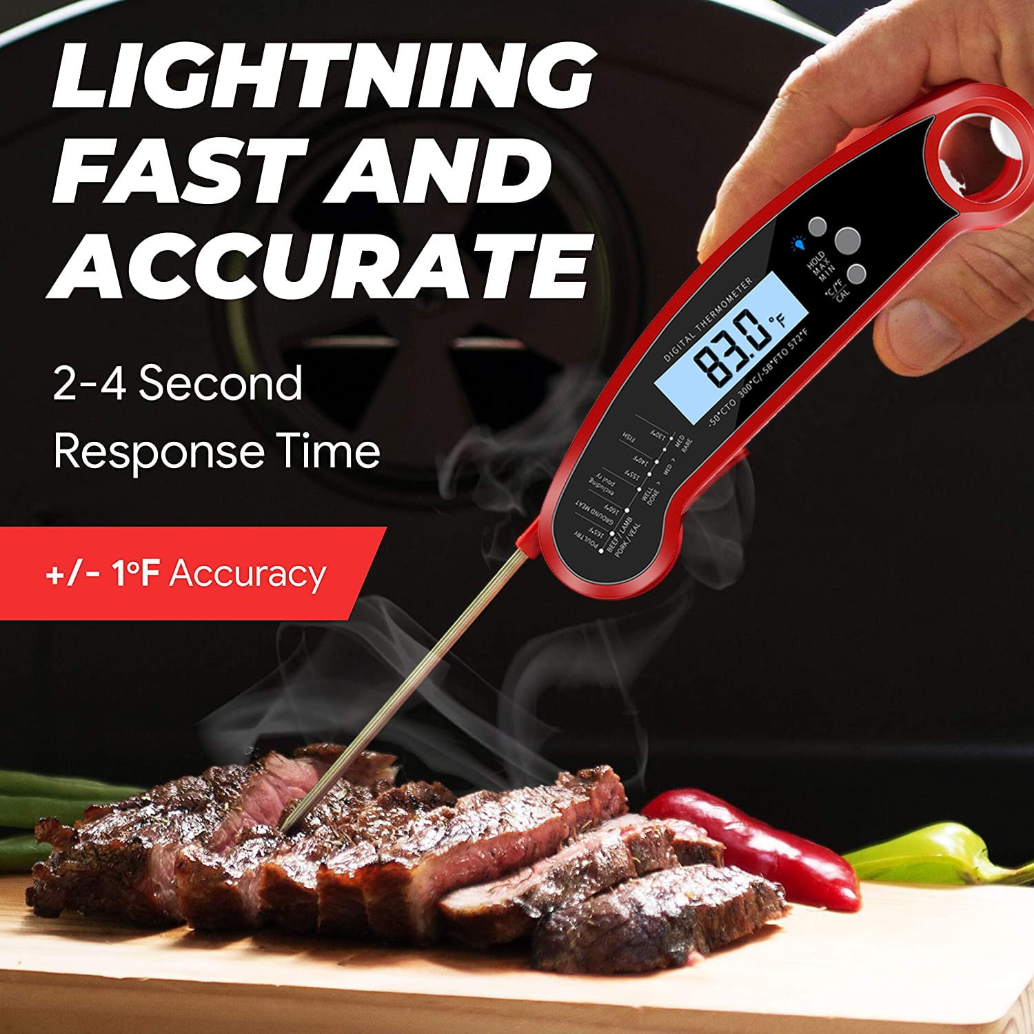 DeltaTrak Professional Digital Instant Read Meat Thermometer for Kitchen  Food Cooking, Grill ,BBQ, Smoker, Deep Frying ,Candy, Waterproof , Red Q1000