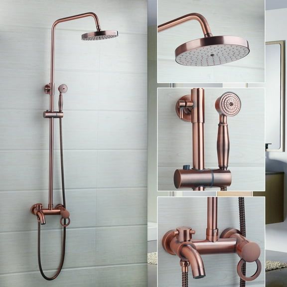 Bathroom Rainfall Shower Head/Hand Spray Antique Copper Faucet Set Mixer Taps